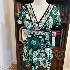 Y2K HOT TEMPERED Kimono V Neck Groovy Mod Floral 2000s Blouse Tunic SZ Med